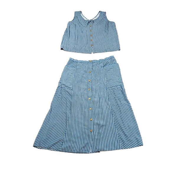 J Jill L Skirt Set Womens Matching Striped Sleeveless Pockets Button Cottagecore - Picture 10 of 10